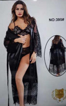 Load image into Gallery viewer, Long satin robe with sexy bra and panty set lingerie