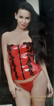 Load image into Gallery viewer, Red leather corset zipper closure