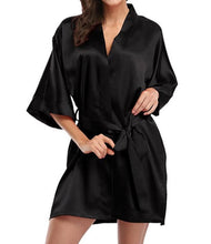 Load image into Gallery viewer, Pure color satin short kimono bridesmaids lingerie robes