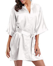 Load image into Gallery viewer, Pure color satin short kimono bridesmaids lingerie robes