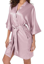 Load image into Gallery viewer, Pure color satin short kimono bridesmaids lingerie robes