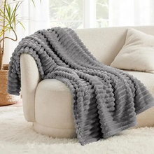 Load image into Gallery viewer, Super Soft Fleece Throw Blanket Lightweight Striped Design
