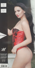 Load image into Gallery viewer, Red leather corset zipper closure
