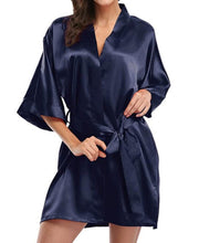 Load image into Gallery viewer, Pure color satin short kimono bridesmaids lingerie robes
