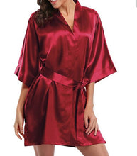 Load image into Gallery viewer, Pure color satin short kimono bridesmaids lingerie robes
