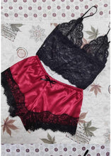 Load image into Gallery viewer, Lace bralette and Satin Short Sleepwear
