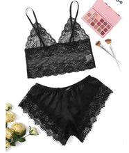 Load image into Gallery viewer, Lace bralette and Satin Short Sleepwear
